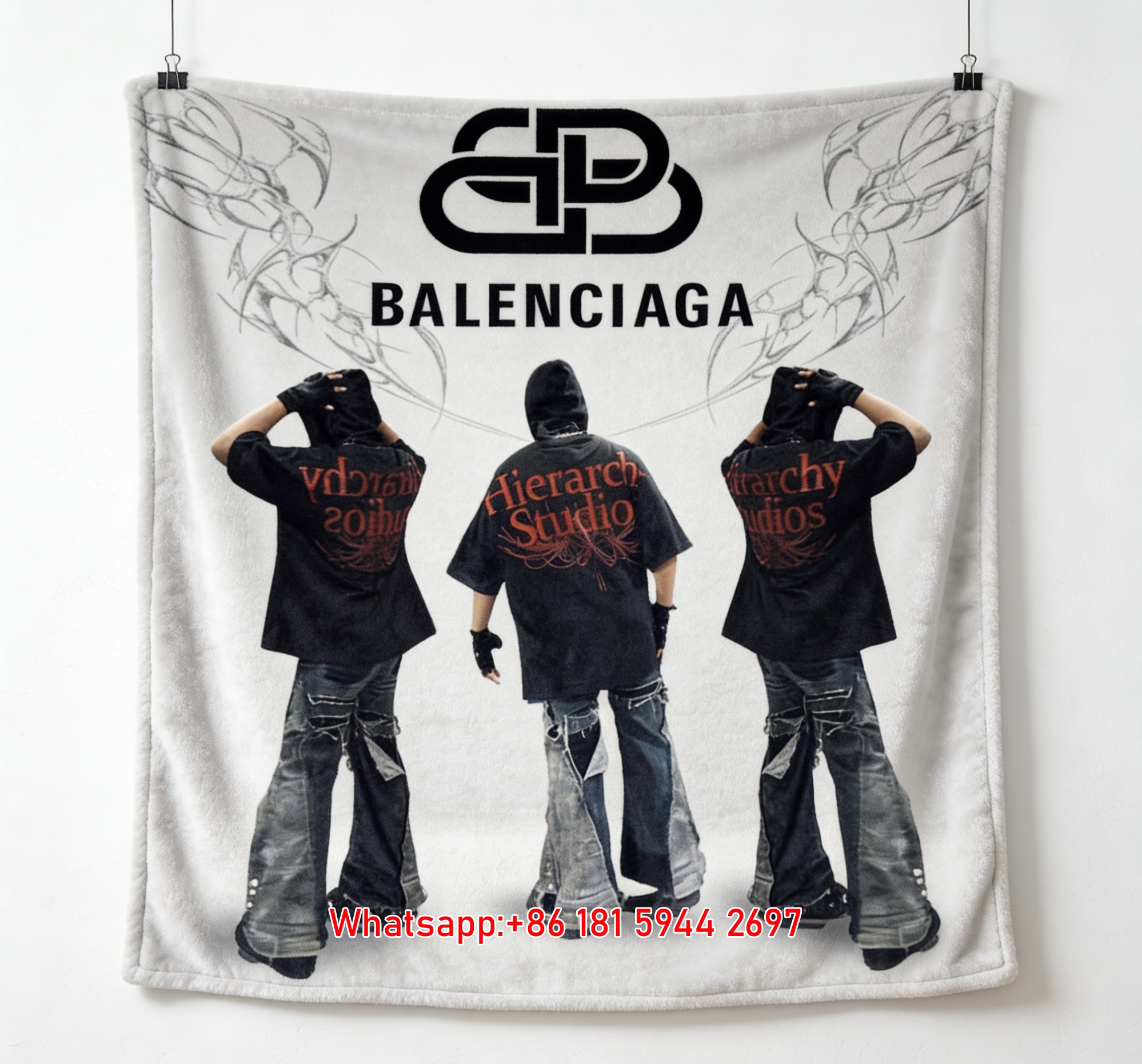 Balenciaga Triple Figure Flannel Throw Blanket for Sofa and Wall Decor BA488